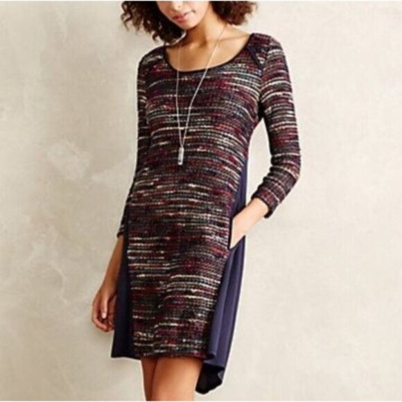 Anthropologie Maeve Dress XS Colorful Sparkly Chunky Yarn Stripe Stretch Pockets - Picture 1 of 16